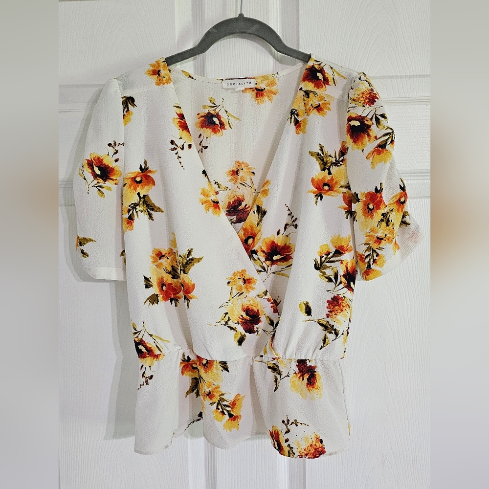 Floral Faux Wrap Blouse